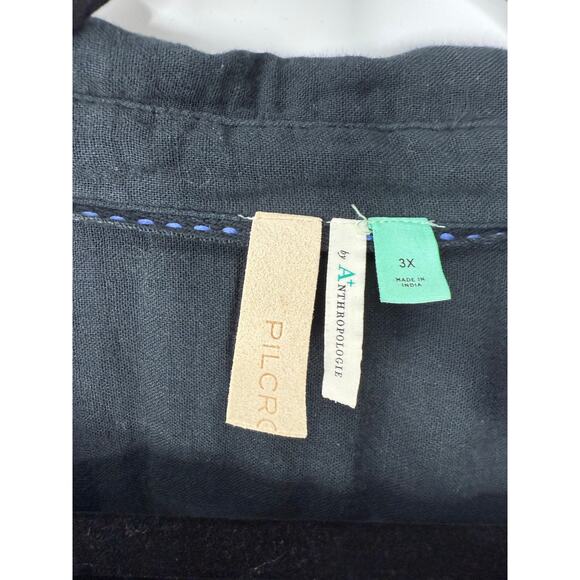 Pilcro Anthropologie Cotton Double Gauze Button Down Shirt 3X Black Minimalist - Picture 4 of 11